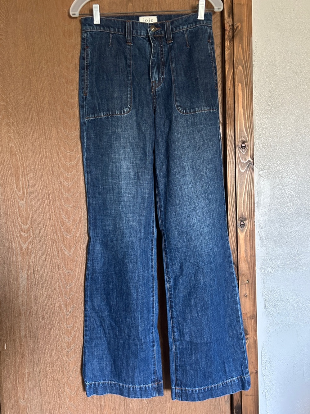 Joie Indigo Flared Wide-Leg Jeans with Front Patch Pockets